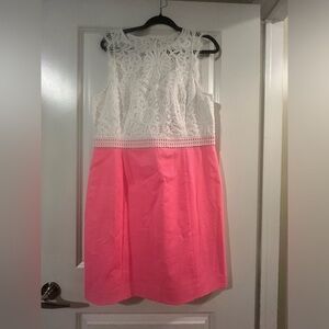 Lilly Pulitzer Sharice Shift Stretch Lace Dress Size 16 White/Coral